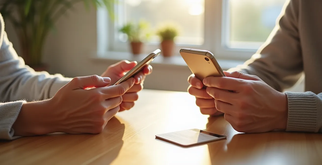 Mani di persona anziana confrontano smartphone con tessera CIE in ambiente domestico luminoso