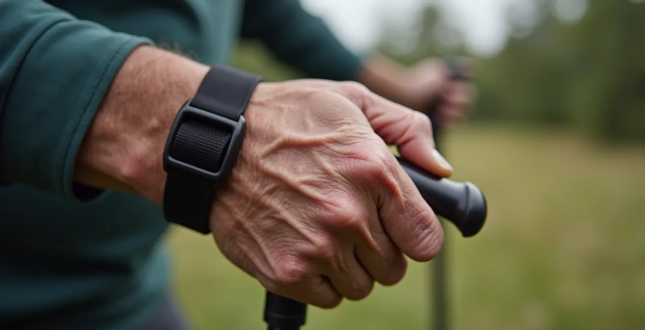 Macro dettaglio della mano che si apre durante la fase di spinta del bastoncino