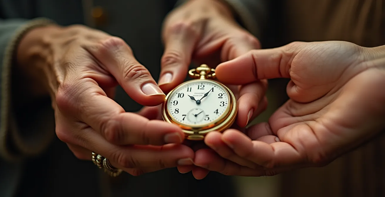 Tre generazioni di una famiglia italiana riunite intorno a documenti importanti