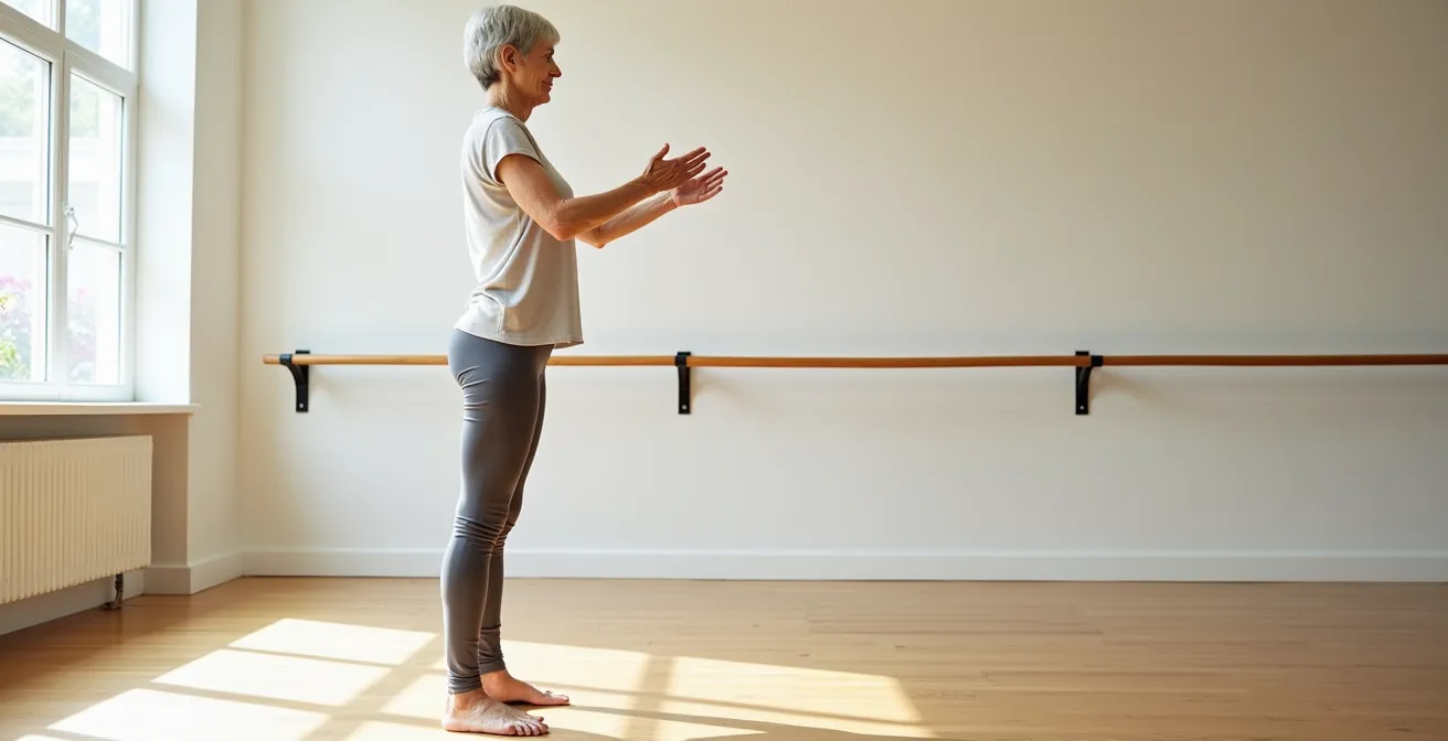 Vista laterale di anziana che mantiene perfetto allineamento della colonna durante esercizio