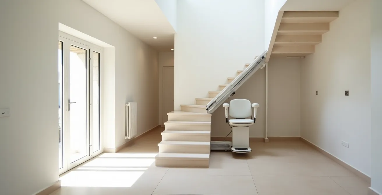 Servoscala a piattaforma dal design elegante installato su scala interna di abitazione italiana contemporanea